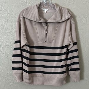Women’s Maurice’s Quarter Zip Sweatshirt, XS, Striped, Dusty Rose Pink